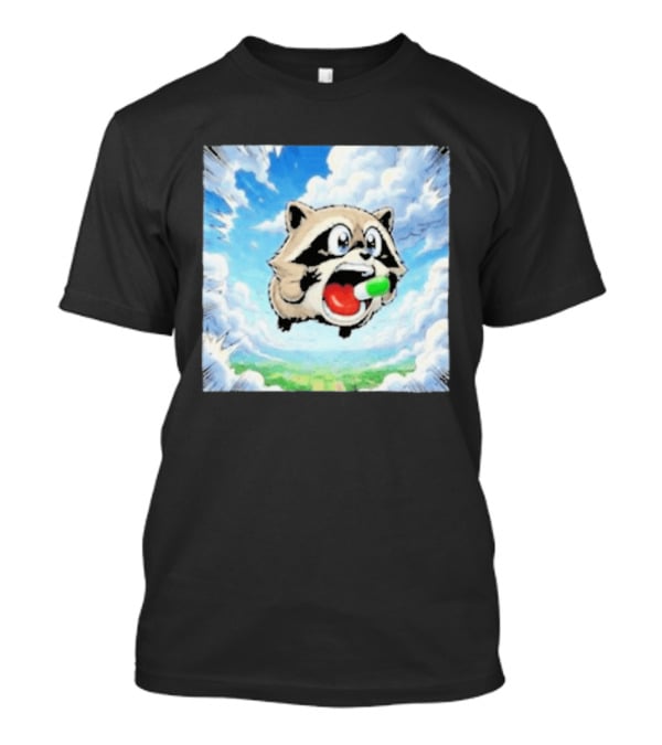 Jimothy Raccoon Cartoon Sky Dive With Colorful Capsule T-Shirt