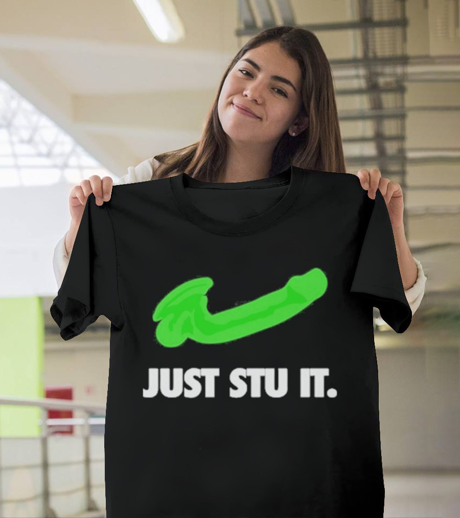 Just Stu It Green Swoosh Iconic Phrase T-Shirt