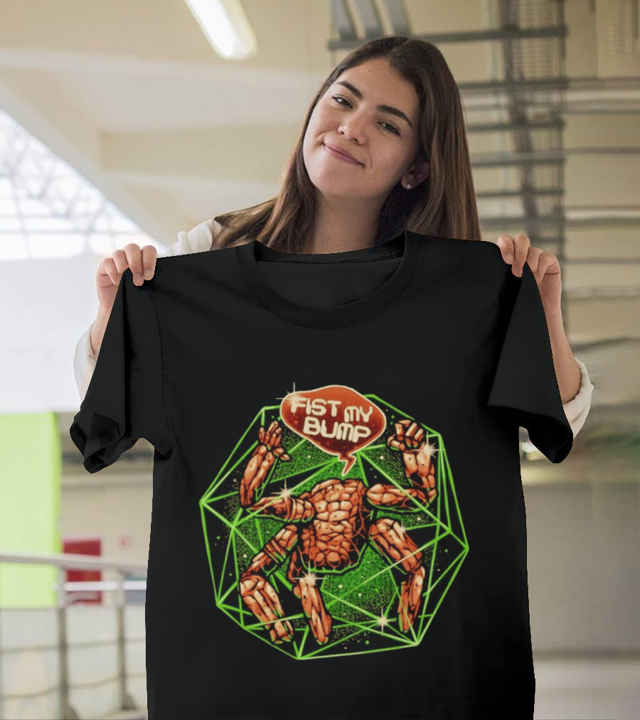 Fist My Bump Comic Stone Creature With Green Geometric Frame T-Shirt