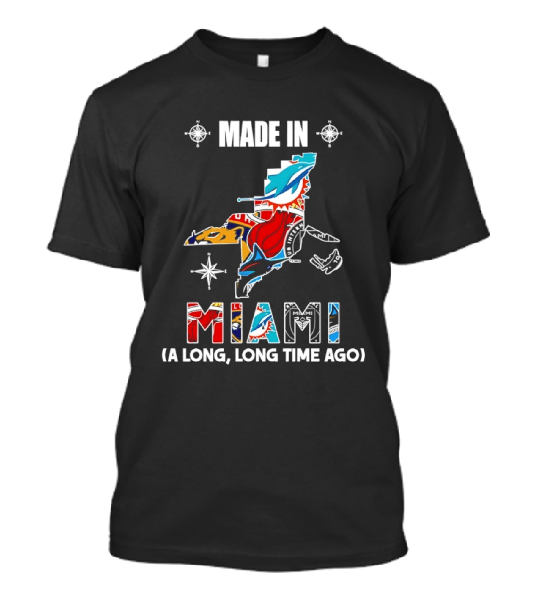 Made In Miami Map A Long Long Time Ago Dolphins Panthers Florida T-Shirt