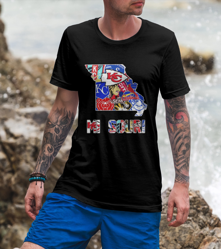 Missouri State KC Chiefs Cardinals SEMO Tigers Sports Map T-Shirt