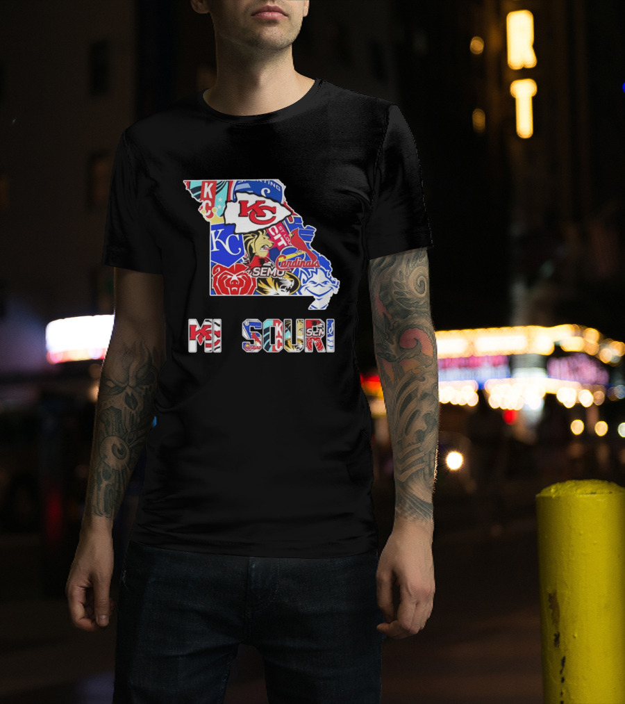 Missouri State KC Chiefs Cardinals SEMO Tigers Sports Map T-Shirt