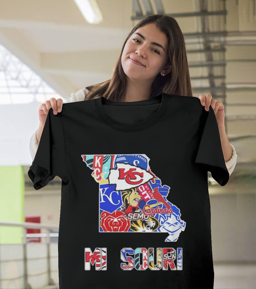Missouri State KC Chiefs Cardinals SEMO Tigers Sports Map T-Shirt