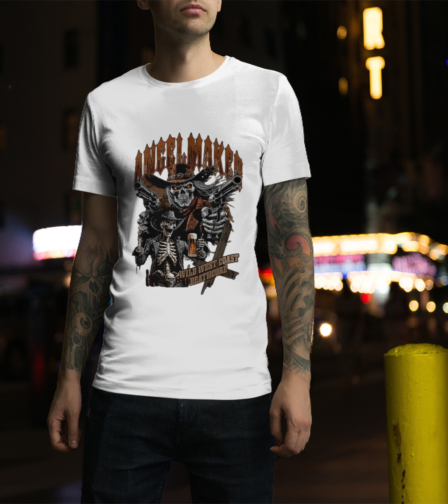 AngelMaker Wild West Coast Deathcore Skeleton Gunslinger Violence T-Shirt