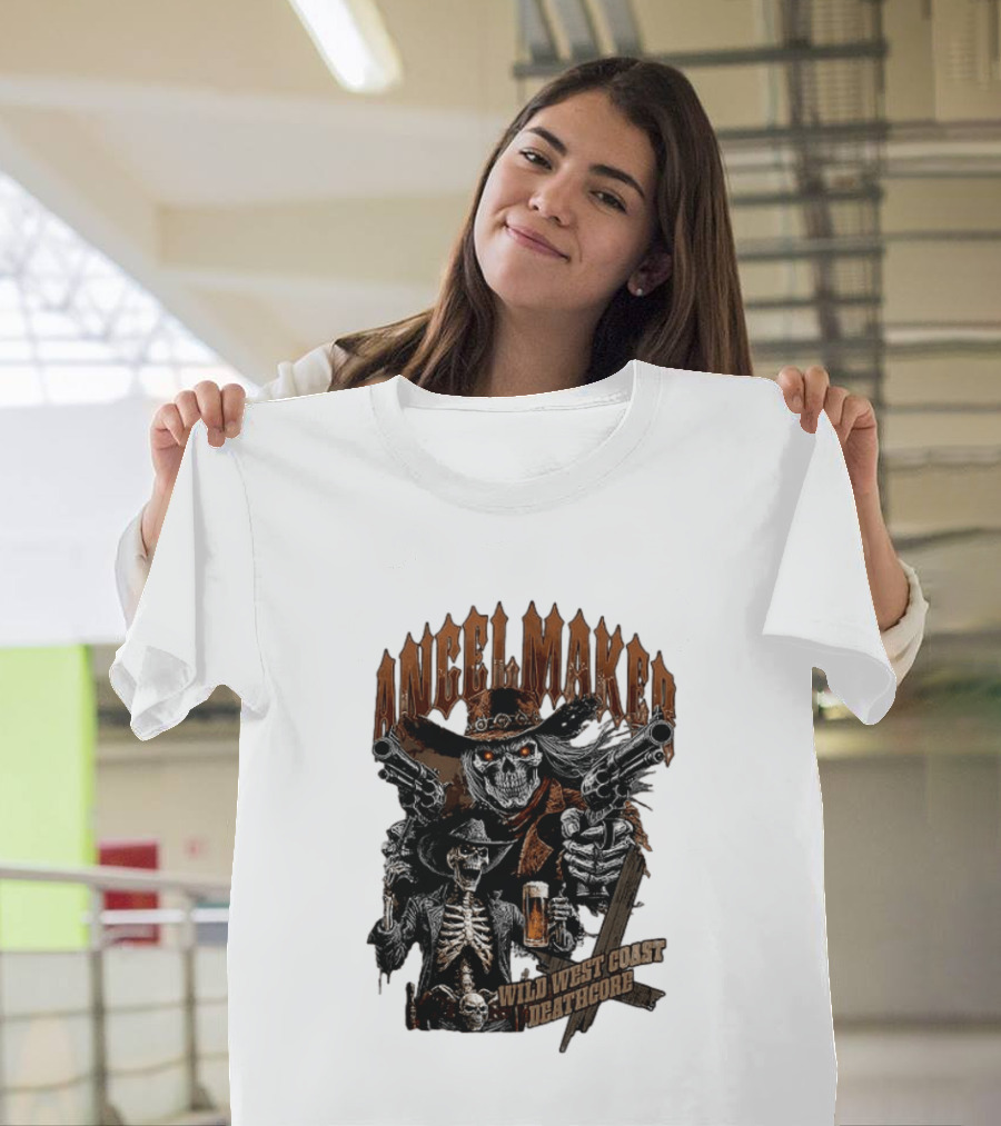 AngelMaker Wild West Coast Deathcore Skeleton Gunslinger Violence T-Shirt