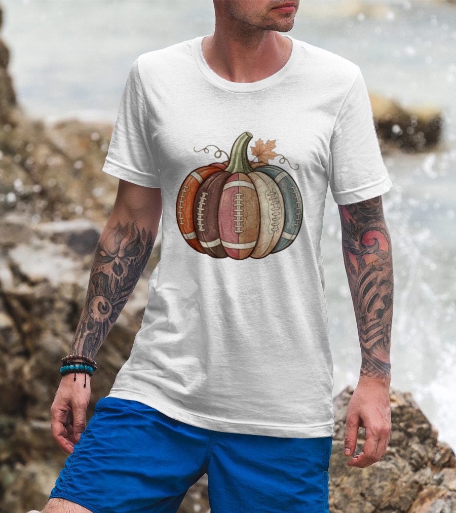 Football Pumpkin Fall Autumn Sports Harvest Season Decor T-Shirt