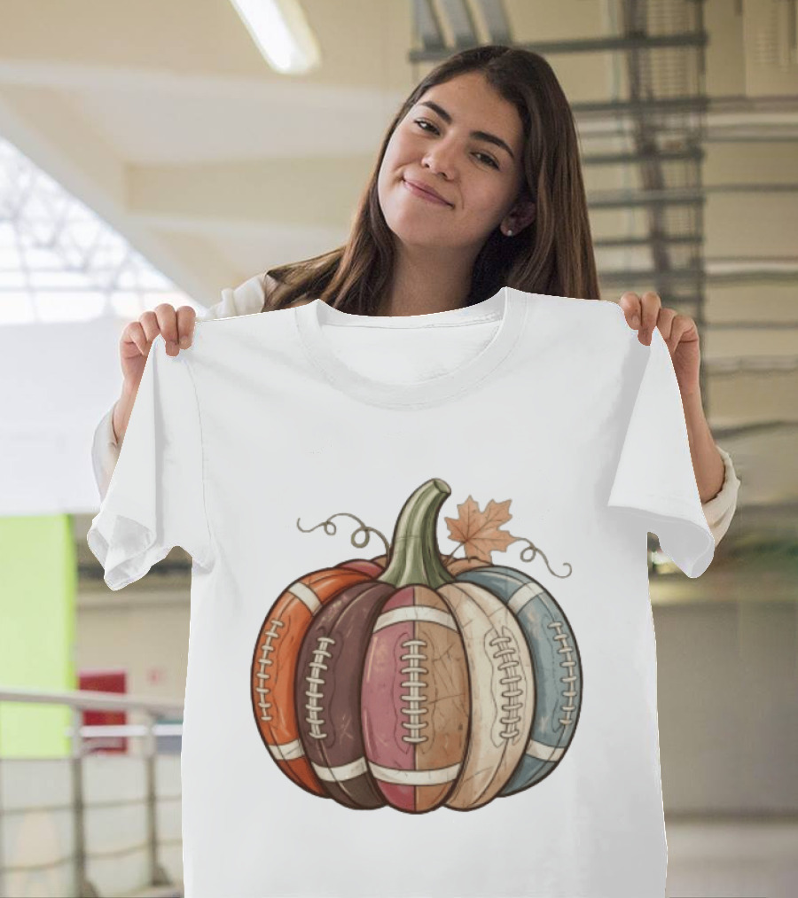 Football Pumpkin Fall Autumn Sports Harvest Season Decor T-Shirt