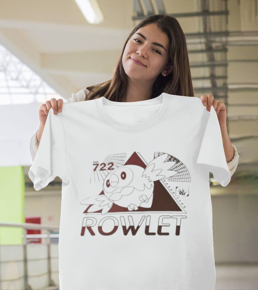 Rowlet 722 Grass Type Pokémon Triangular Art Featuring Iconic Owl T-Shirt