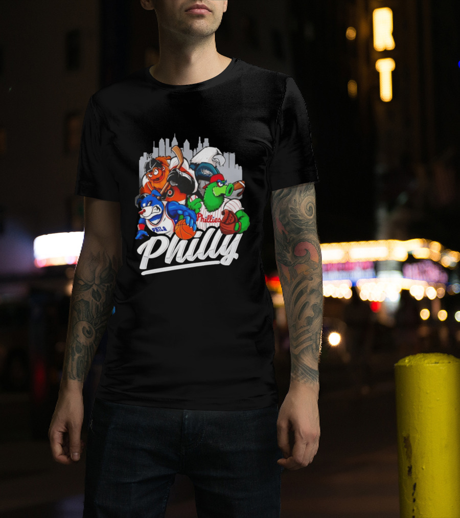Philly Sports Mascots Gritty Swoop Phanatic Franklin Collage 2026 T-Shirt