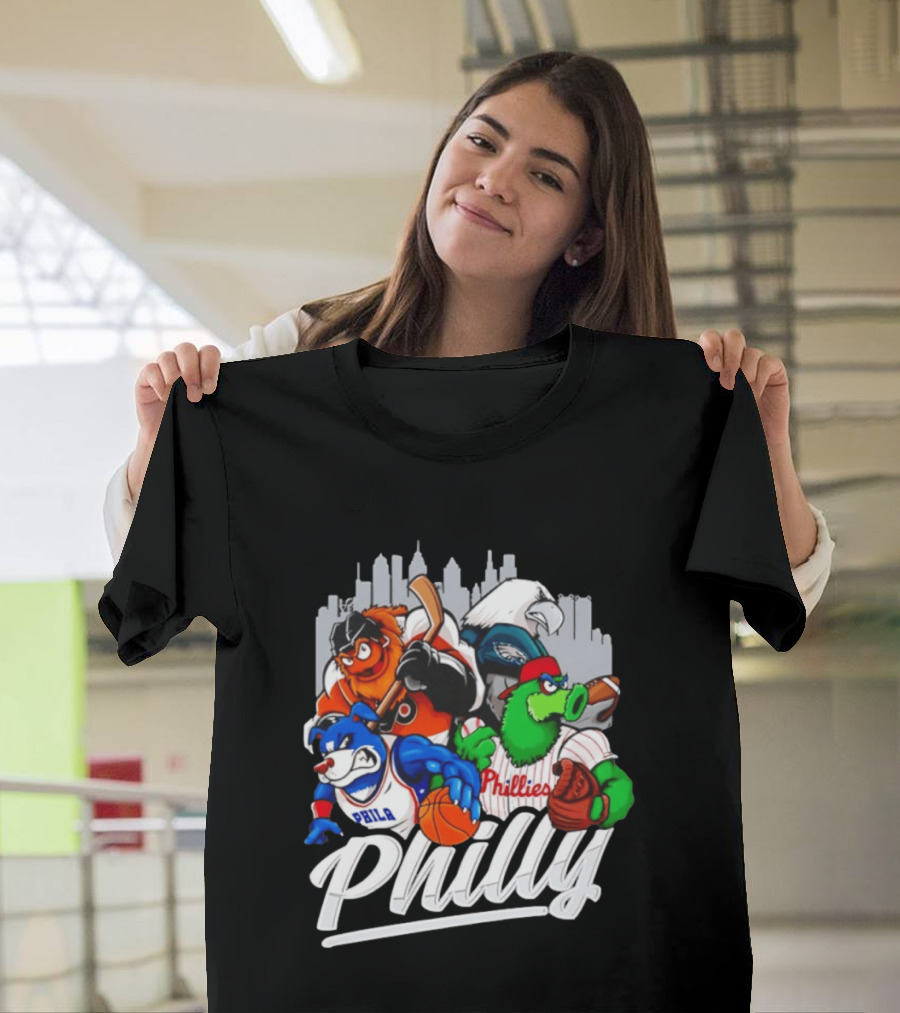 Philly Sports Mascots Gritty Swoop Phanatic Franklin Collage 2026 T-Shirt