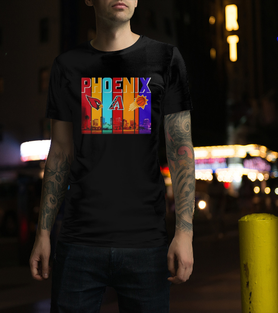 Phoenix Cardinals Diamondbacks Suns Skyline Sports Logos T-Shirt