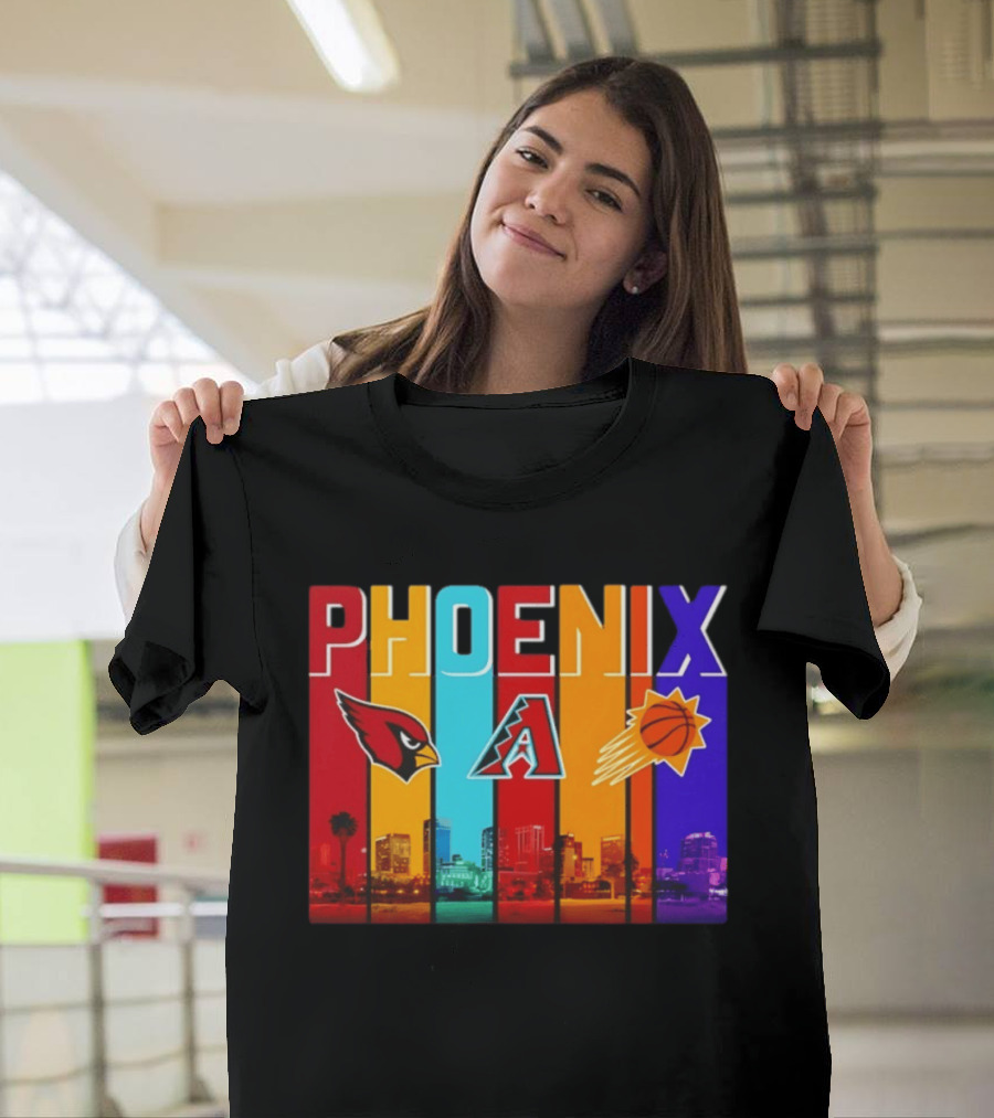 Phoenix Cardinals Diamondbacks Suns Skyline Sports Logos T-Shirt