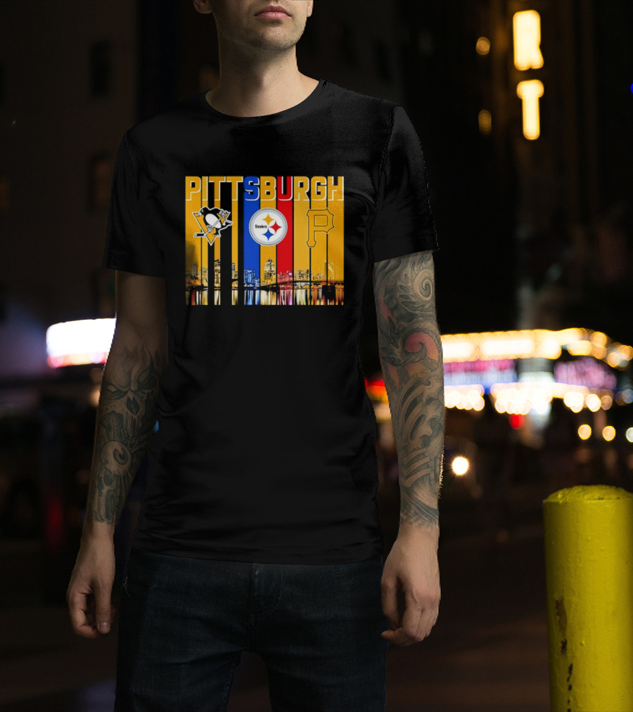 Pittsburgh Penguins Steelers Pirates City Skyline 2026 Sports Teams T-Shirt