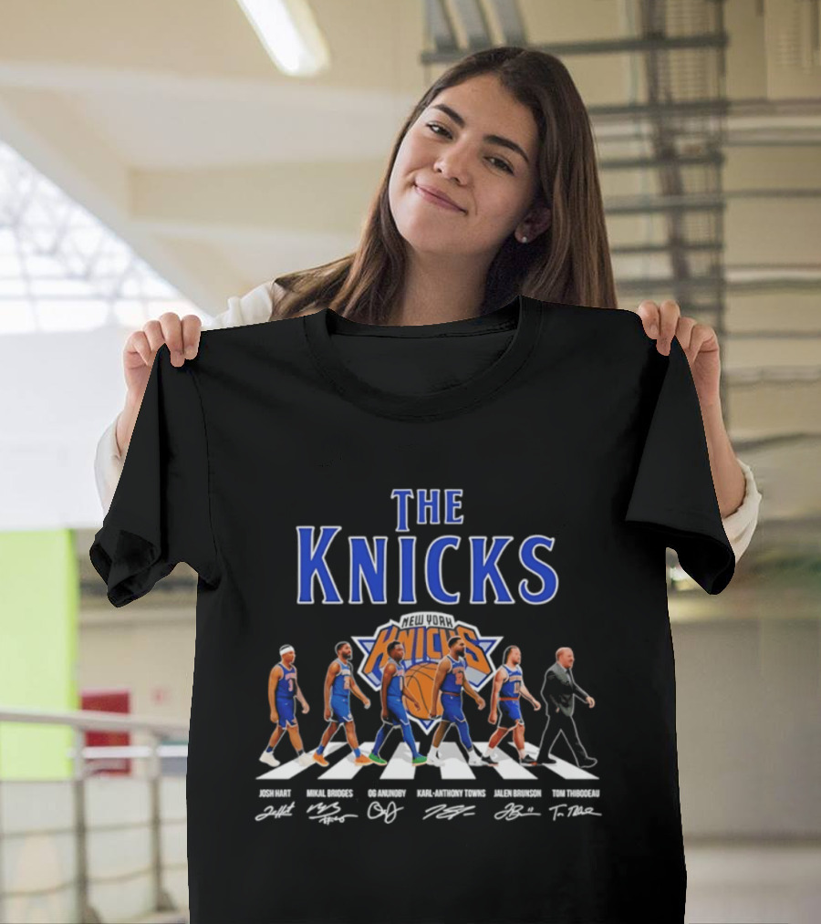 The Knicks Josh Hart Mikal Bridges OG Anunoby Karl Anthony Towns Jalen Brunson Tom Thibodeau Signatures Walking Knickerbockers T-Shirt