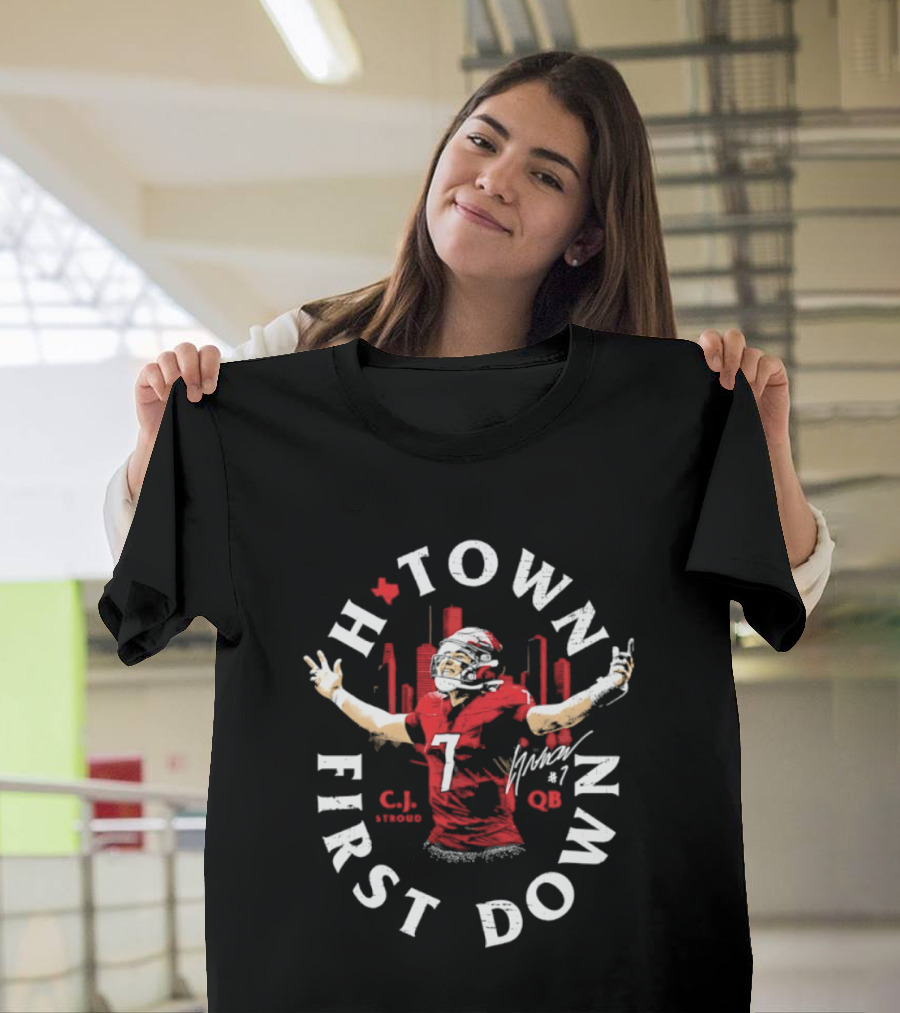 C.J. Stroud QB 7 Houston Texans H Town First Down T-Shirt