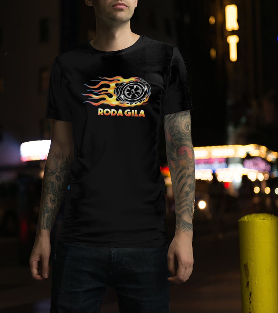 Roda Gila Kelompok Penerbang Roket Motorbike Flame Wheel Graphic 2 Sided T-Shirt