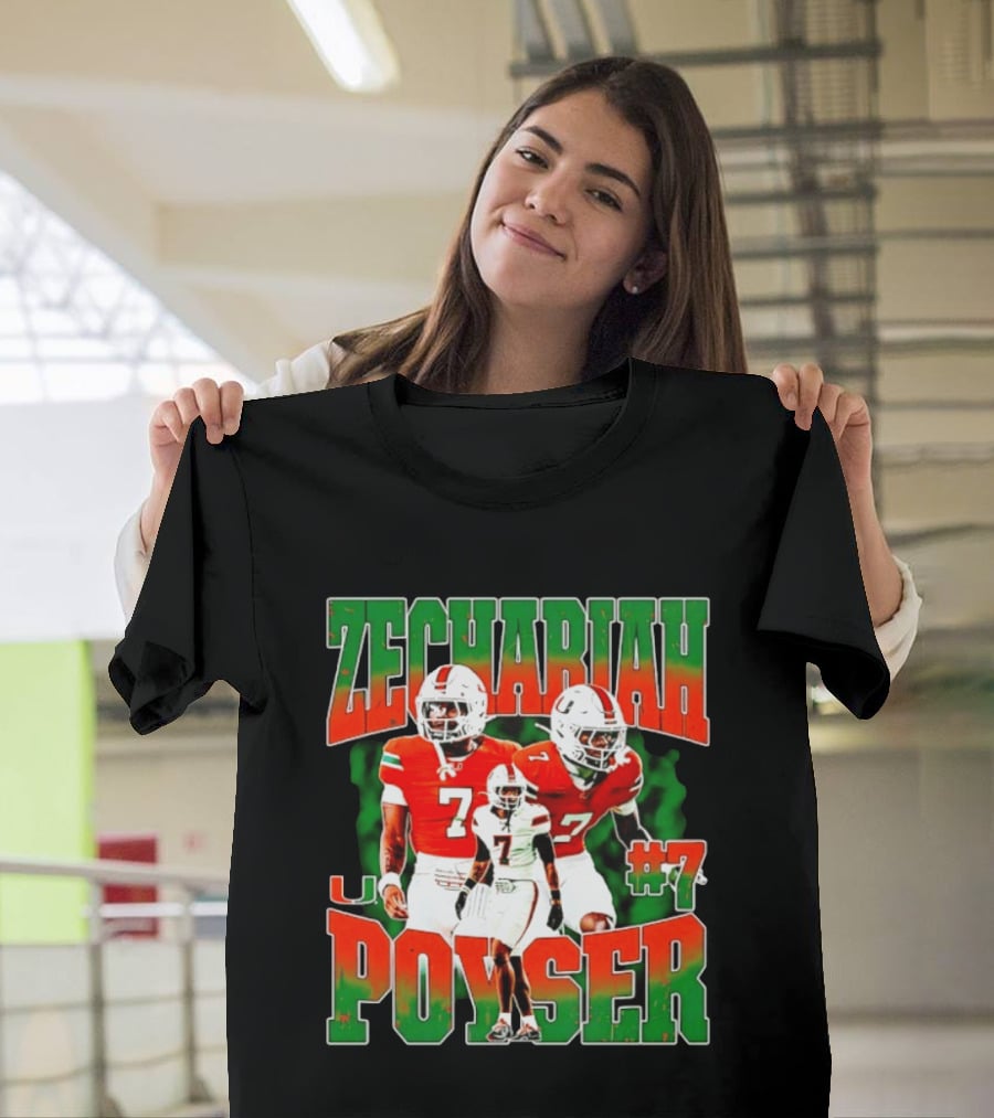 Zechariah Poyser #7 Miami Hurricanes Football Player NCAA T-Shirt