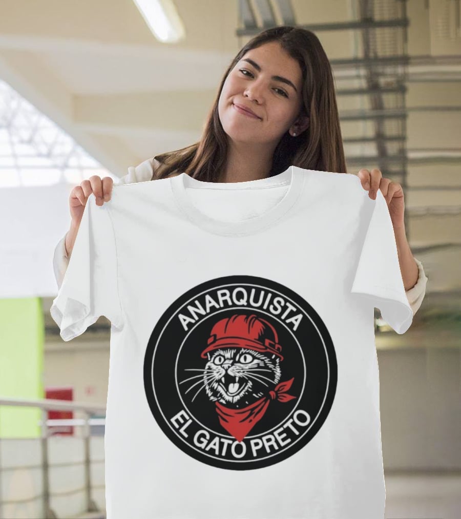 ANARQUISTA EL GATO PRETO Red Bandana Helmet Cat Meme T-Shirt