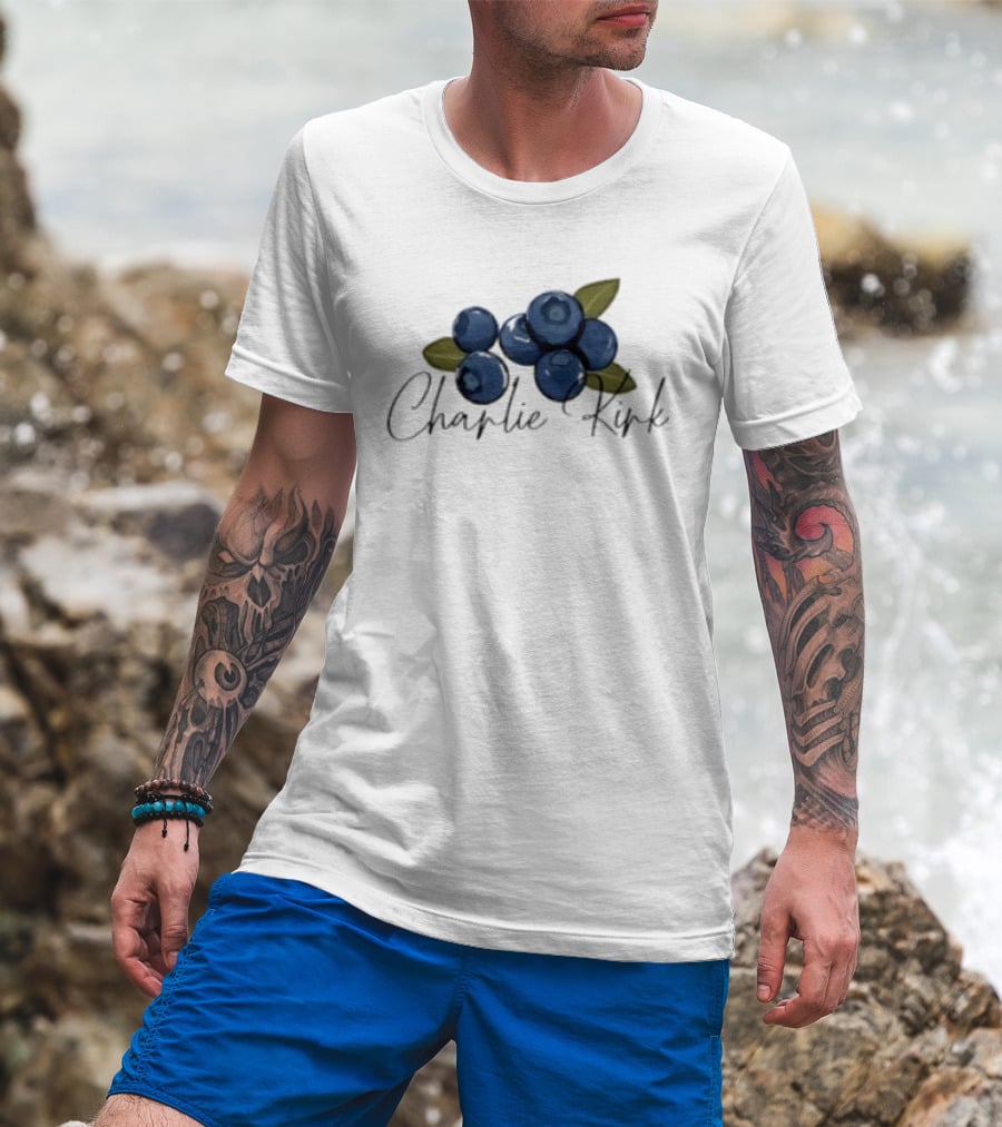 He Is On A Work Trip With Jesus Charlie Kirk 1993 2025 Blueberries T-Shirt
