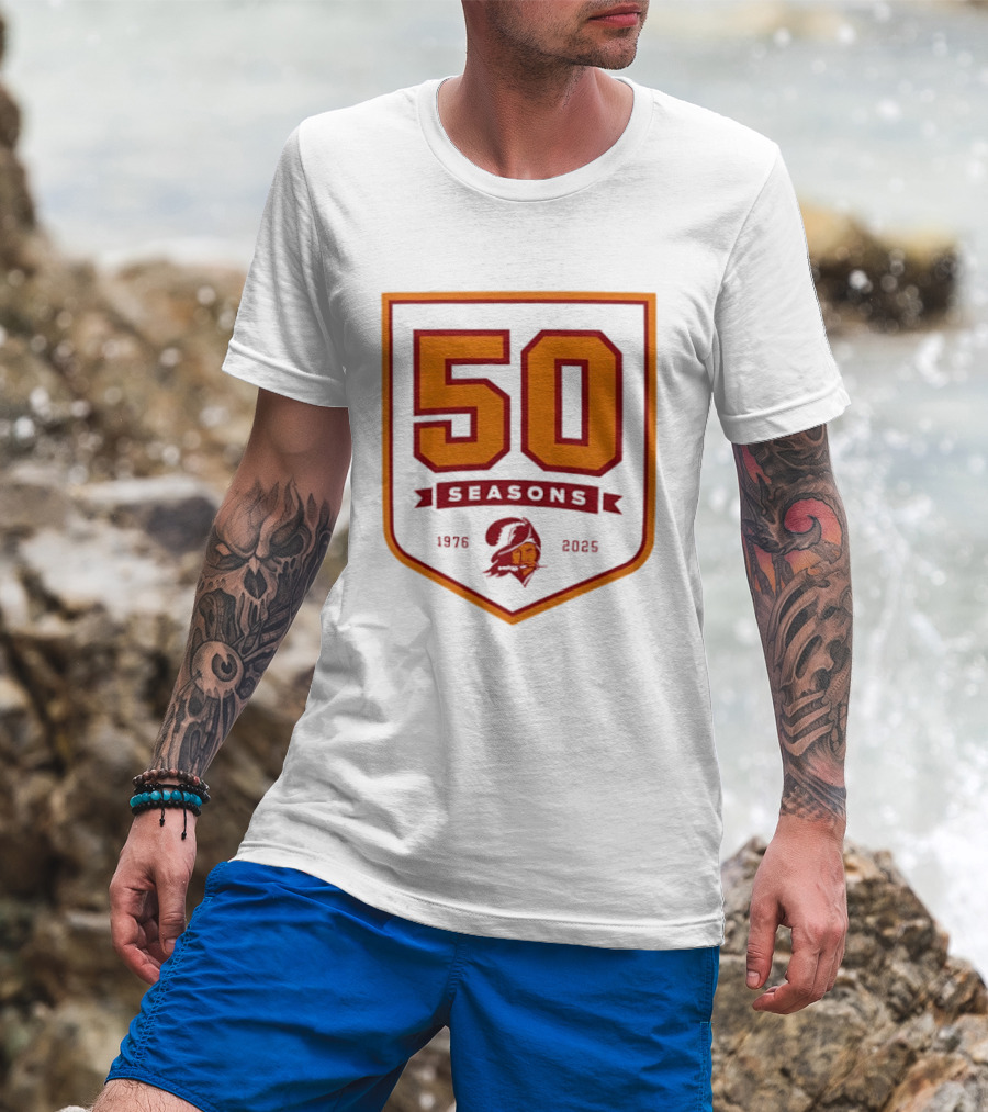 Bucky Irving 7 Tampa Bay Buccaneers 50 Seasons 1976 2025 T-Shirt