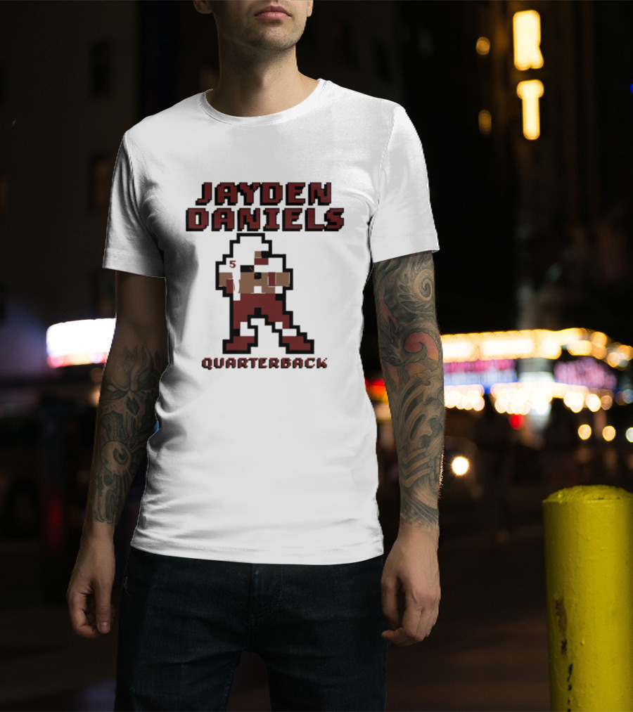 Jayden Daniels 5 Washington Commanders Quarterback Pixel T-Shirt