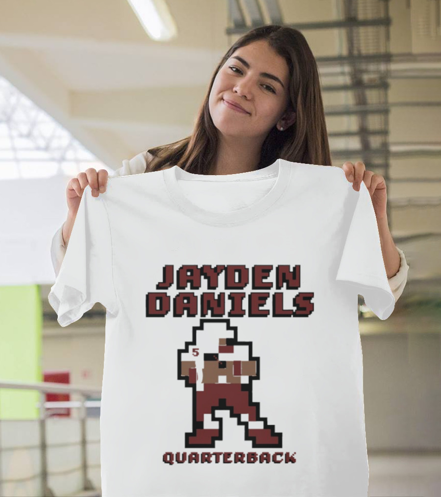 Jayden Daniels 5 Washington Commanders Quarterback Pixel T-Shirt
