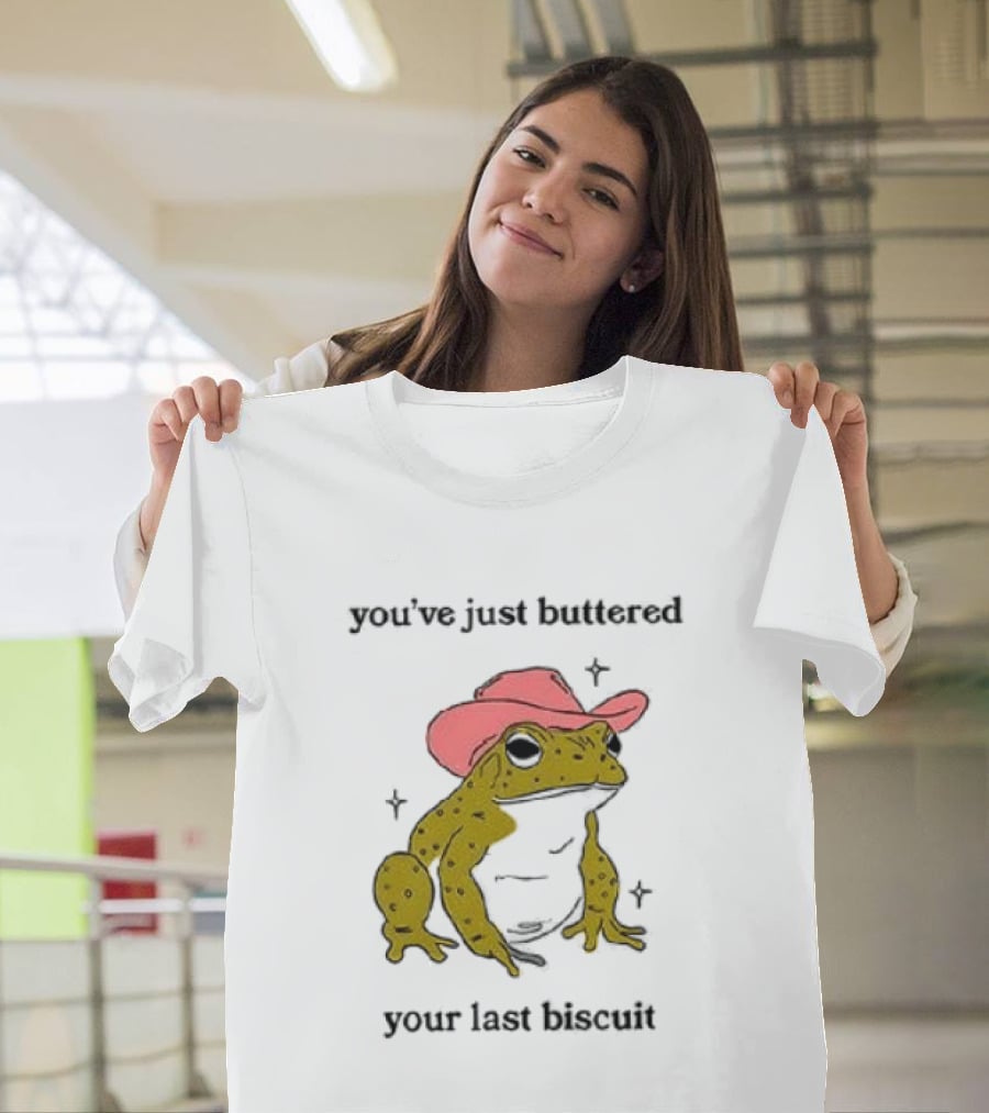 Cowboy Frog You've Just Buttered Your Last Biscuit Pink Hat T-Shirt