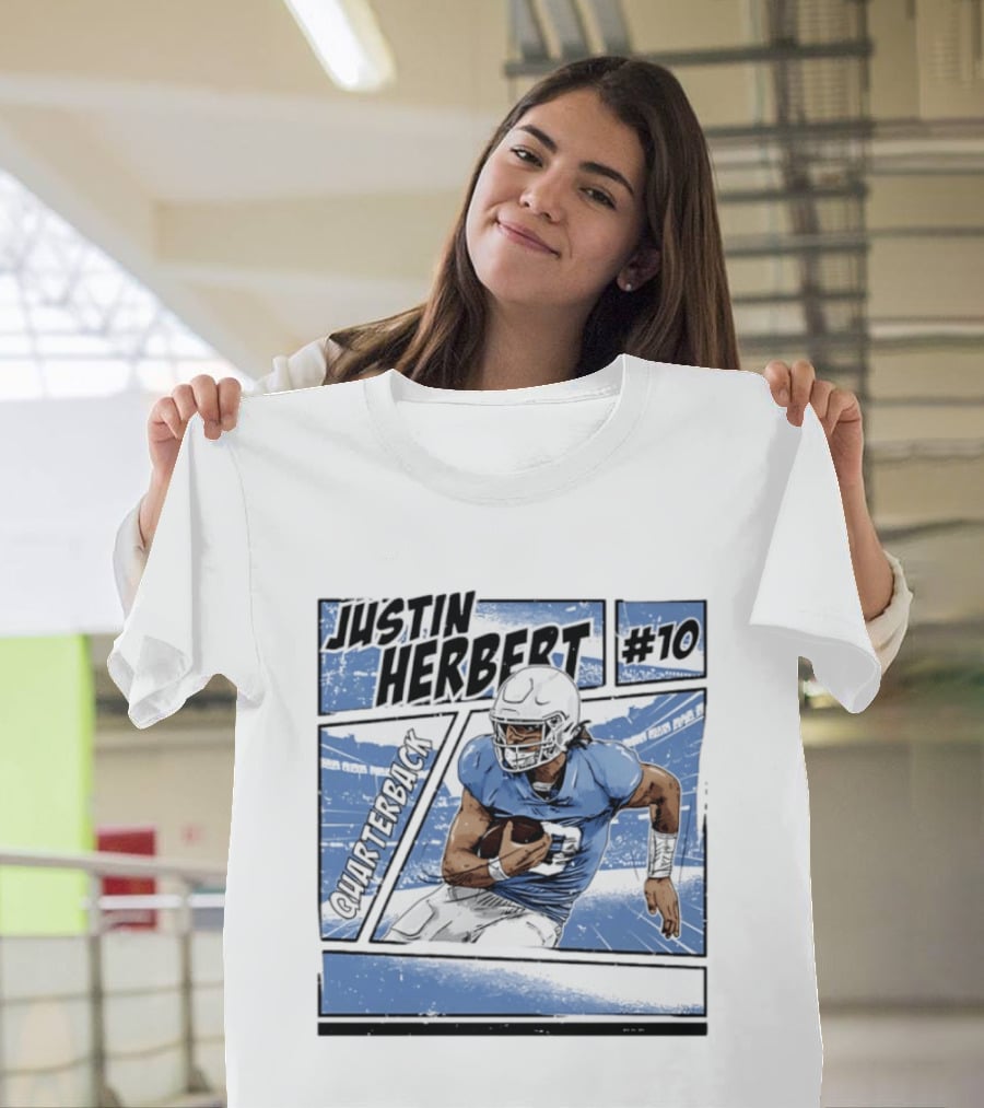 Justin Herbert #10 Quarterback Los Angeles Chargers Comic T-Shirt