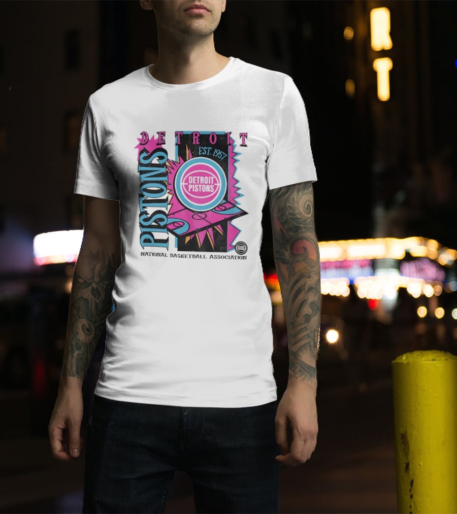 Detroit Pistons 1957 Est. Neon National Basketball Association Court T-Shirt