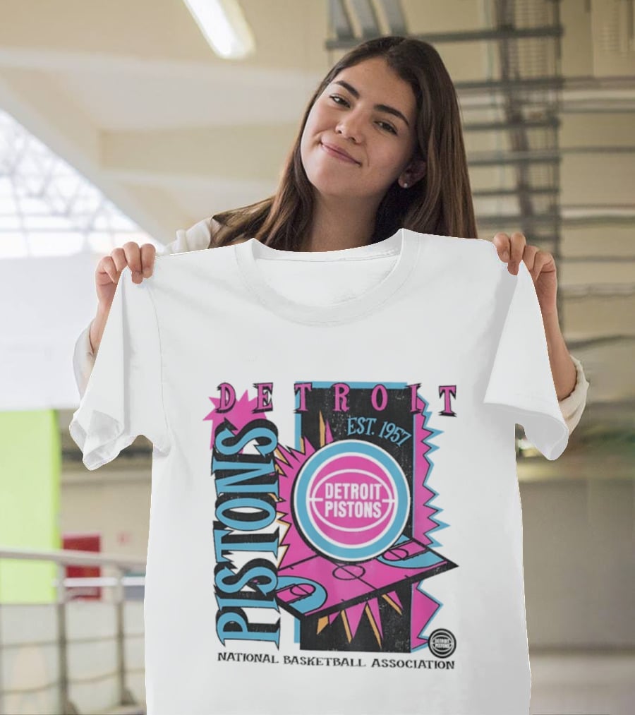 Detroit Pistons 1957 Est. Neon National Basketball Association Court T-Shirt