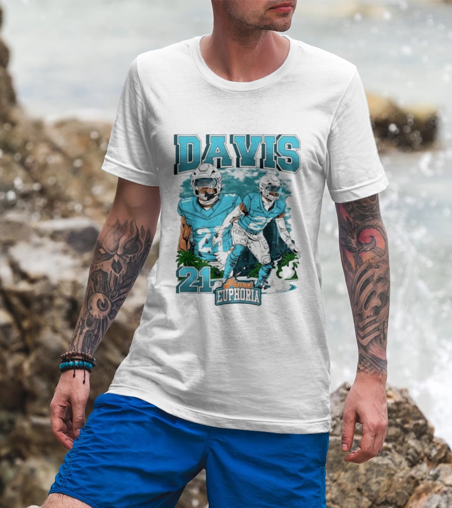Davis 21 Planet Euphoria Football Player Miami Dolphins T-Shirt