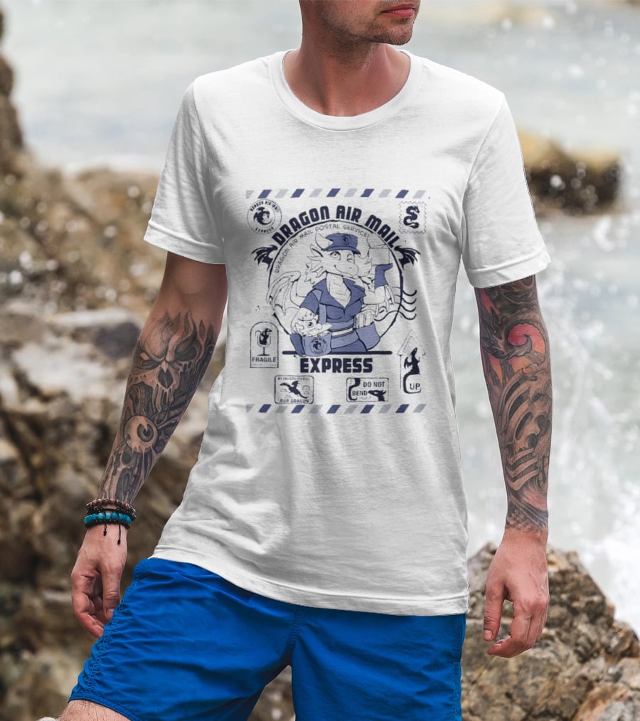 Dragon Air Mail Postal Service Express Stamp Winged Courier T-Shirt