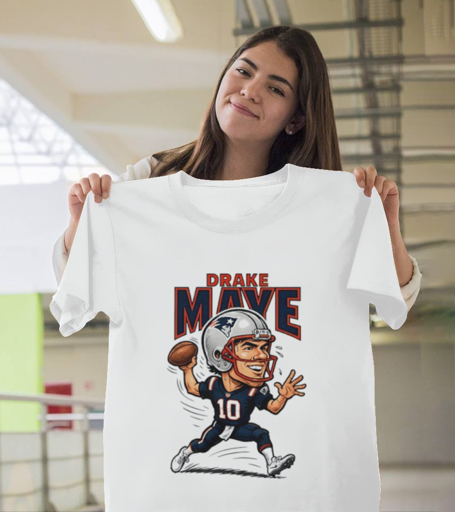 Drake Maye Football Caricature 10 Quarterback T-Shirt