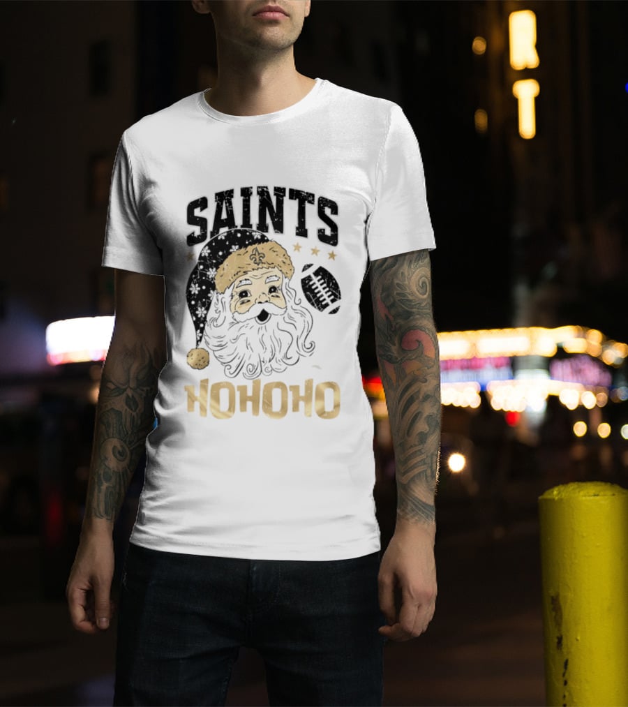 New Orleans Saints Santa Claus Ho Ho Ho Merry Christmas Football T-Shirt