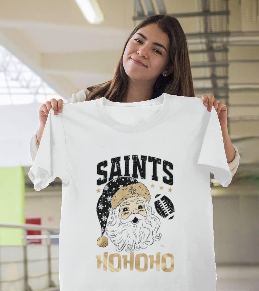 New Orleans Saints Santa Claus Ho Ho Ho Merry Christmas Football T-Shirt