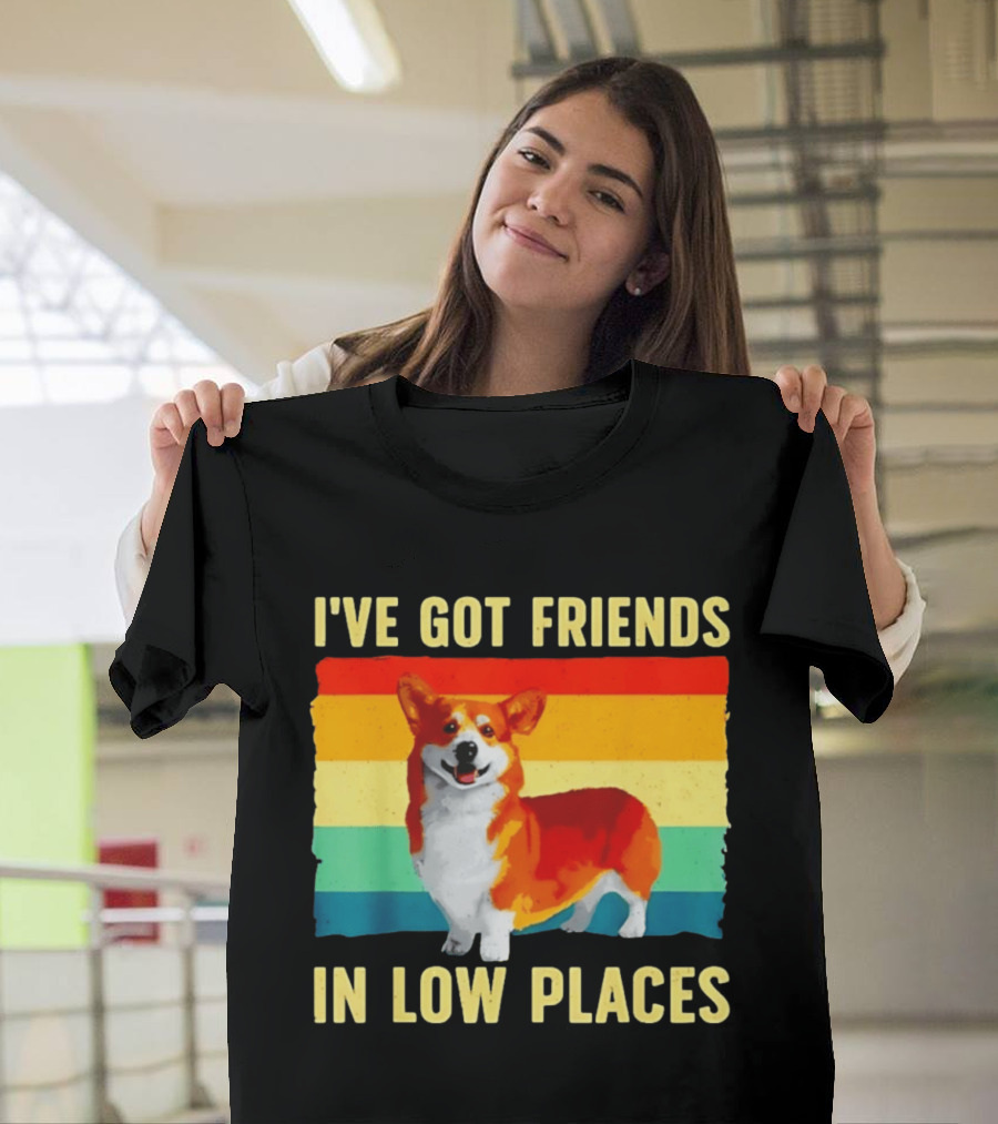Corgi I've Got Friends In Low Places Vintage Rainbow T-Shirt