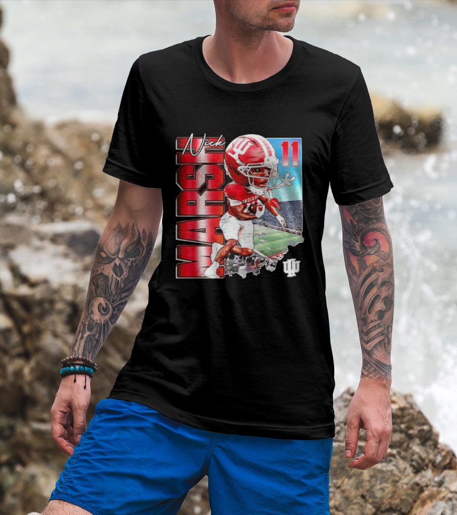 Nick Marsh Indiana Hoosiers Football Caricature 11 Stadium Scene T-Shirt