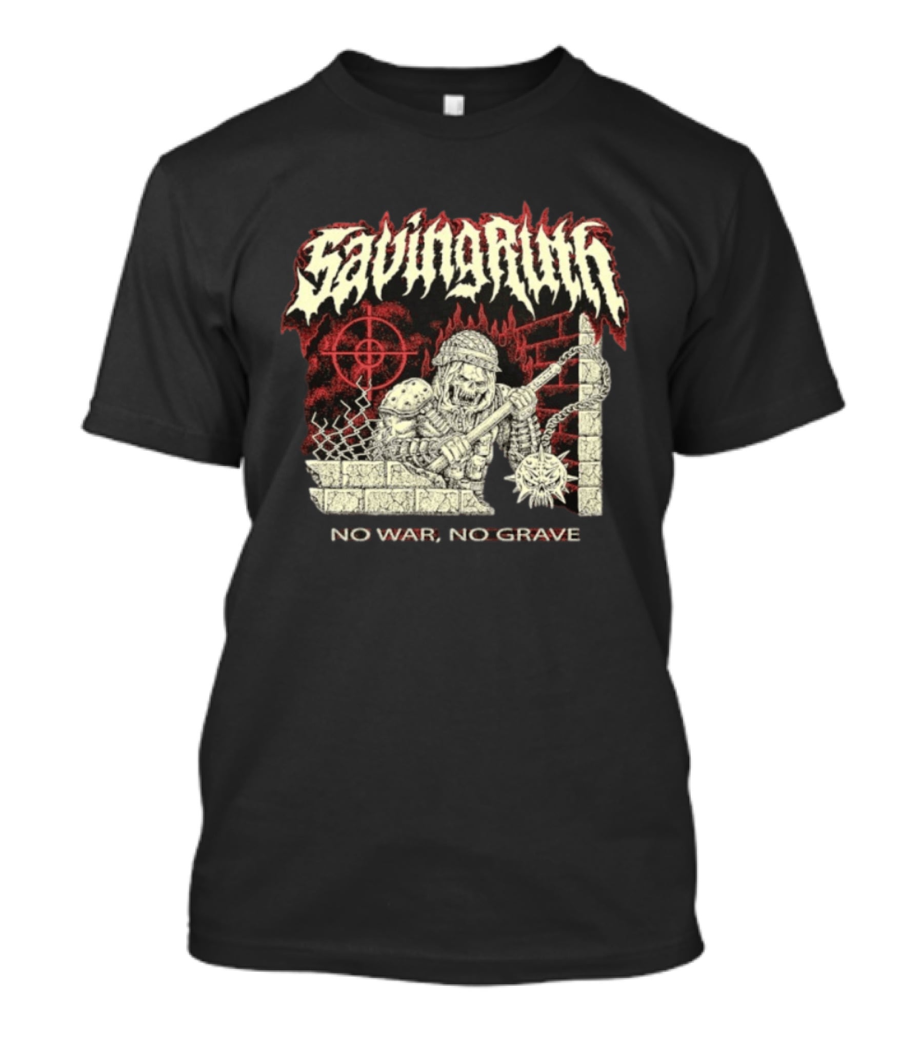 Saving Ruin No War No Grave Death Metal Medieval Warrior Skeleton T-Shirt