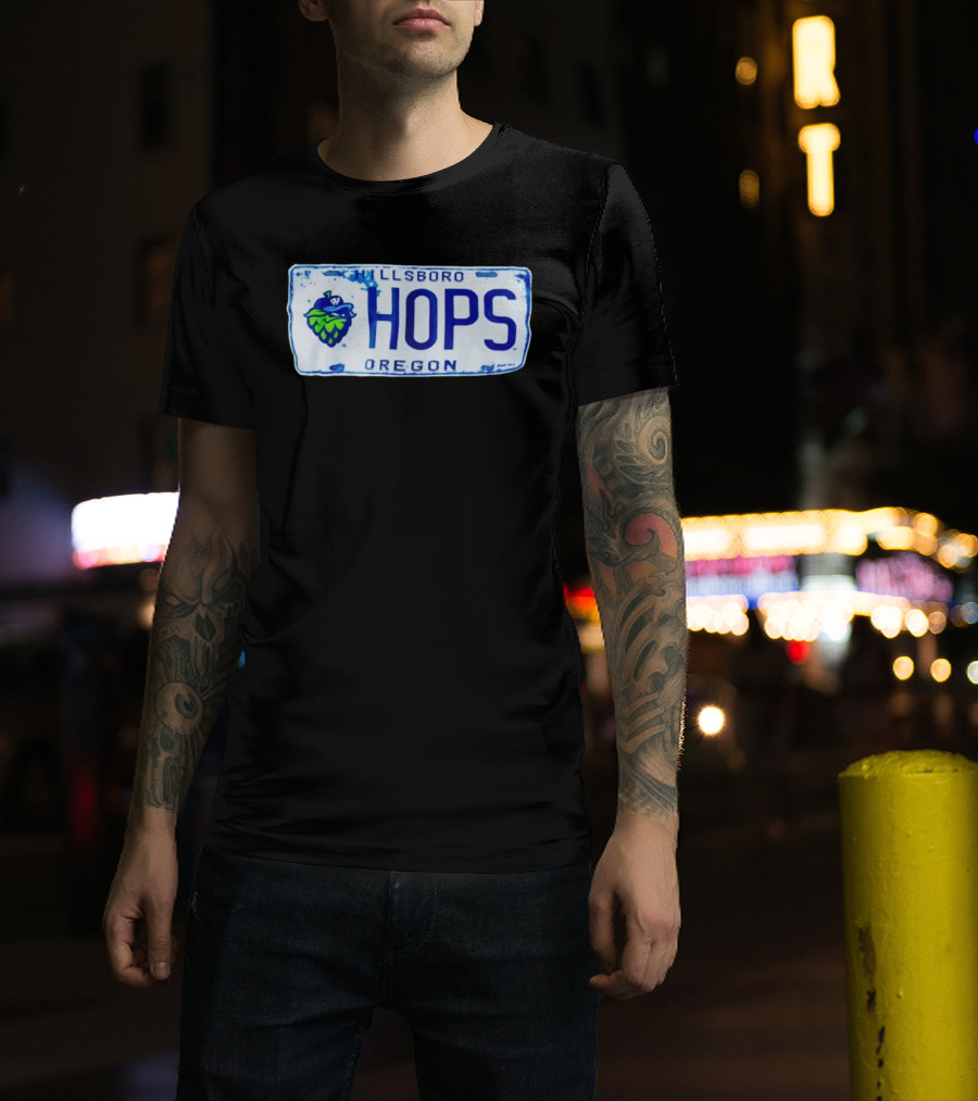 Hillsboro Hops Oregon License Plate Style With Hop Cone T-Shirt