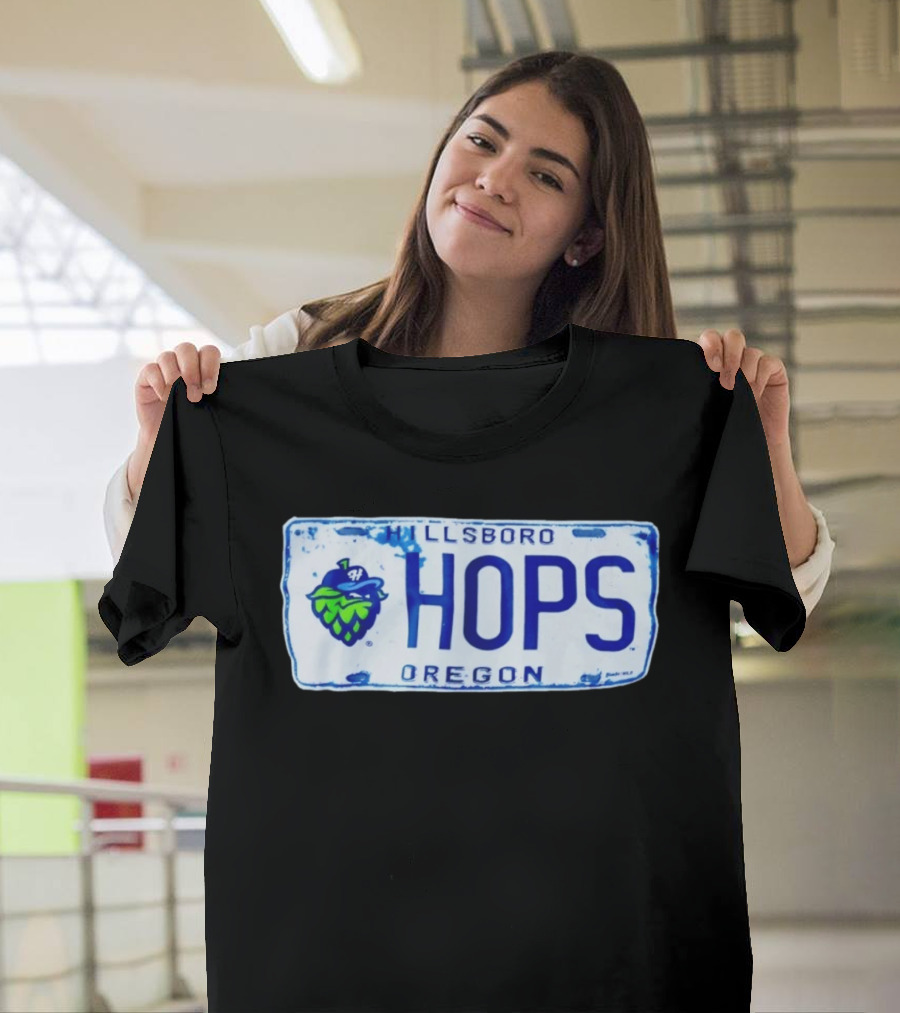 Hillsboro Hops Oregon License Plate Style With Hop Cone T-Shirt