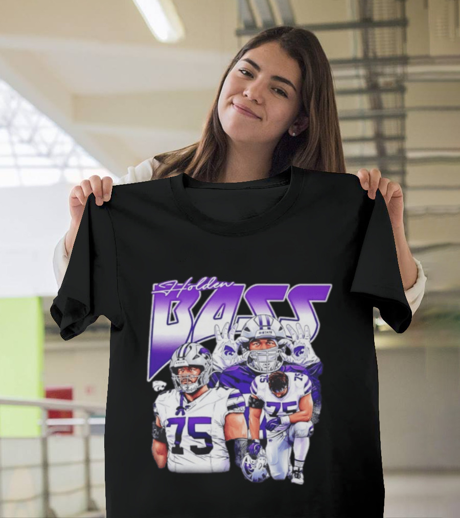 Holden Bass 75 Kansas State Wildcats NCAA Football Player T-Shirt