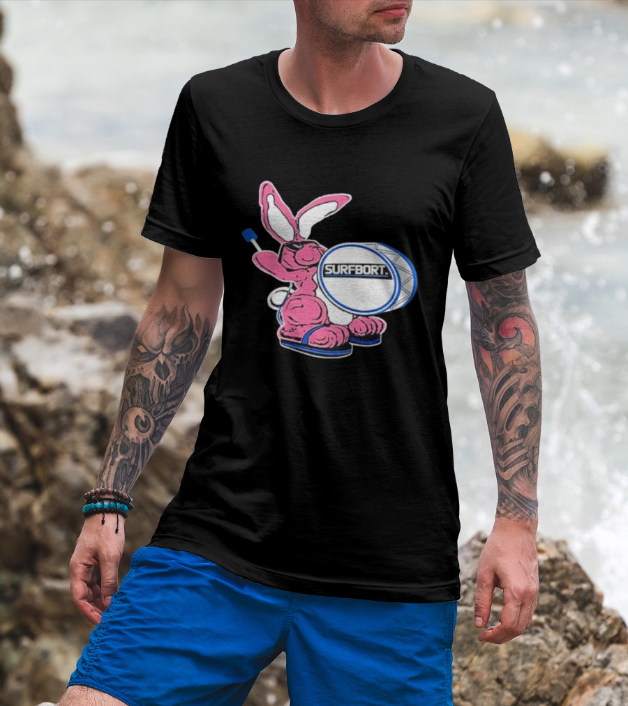 Surfbort Pink Bunny Drummer With Drumsticks And Bass Drum T-Shirt