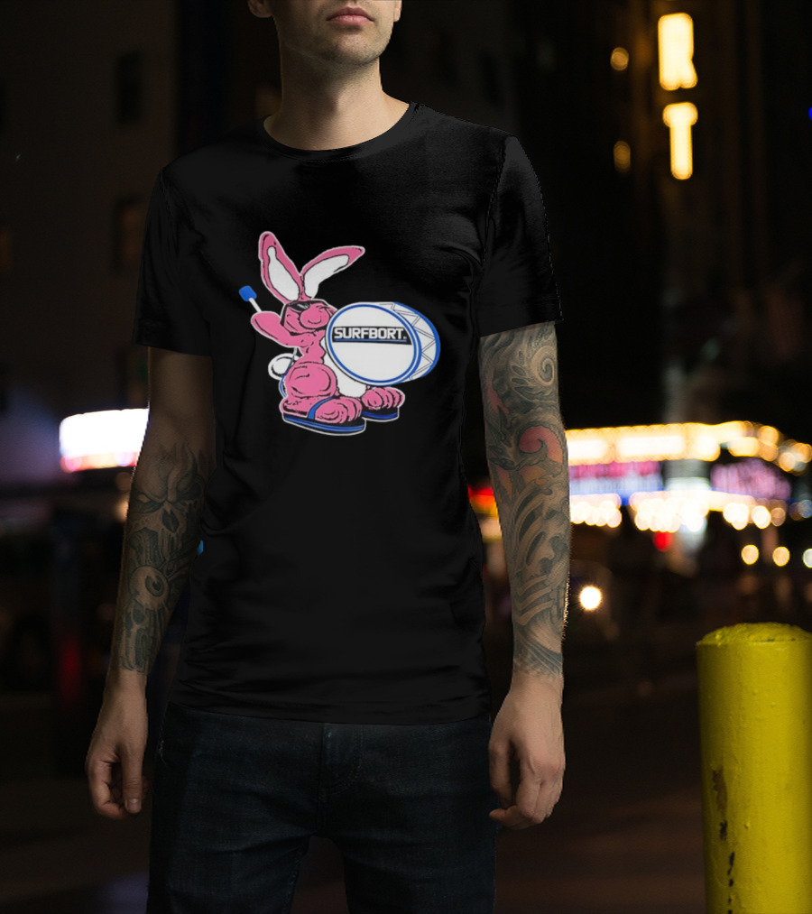 Surfbort Pink Bunny Drummer With Drumsticks And Bass Drum T-Shirt