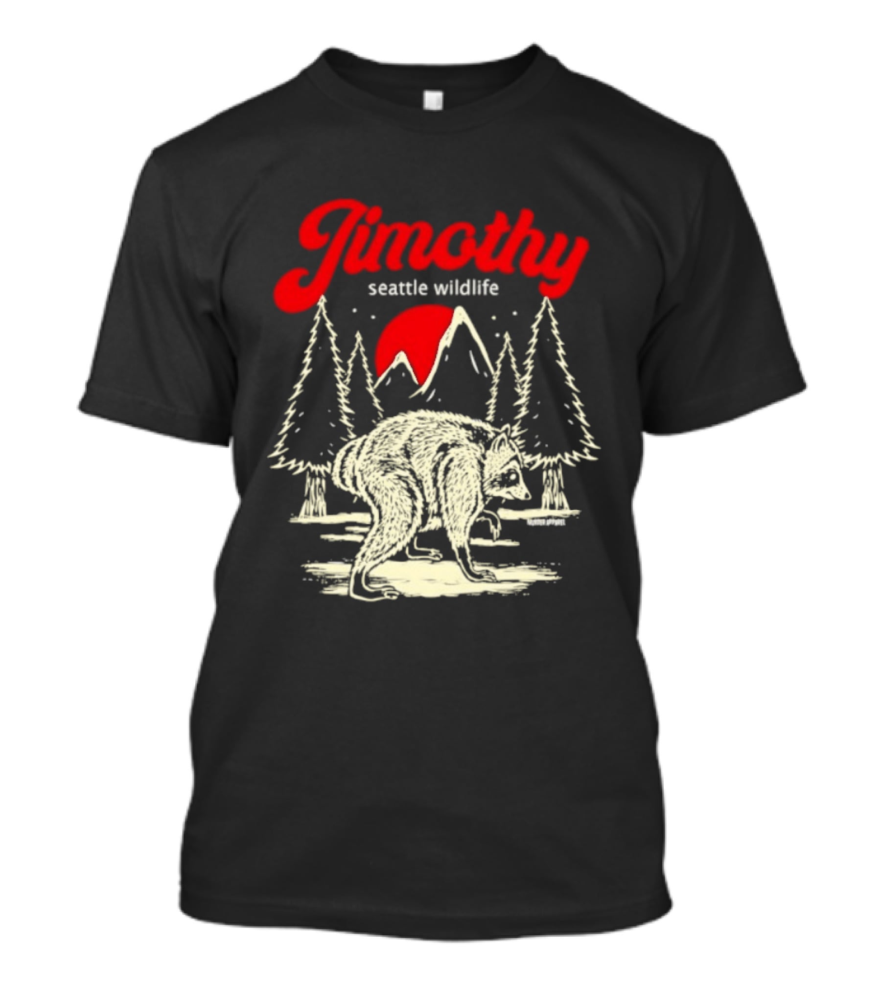 Jimothy Seattle Wildlife Raccoon Forest Moon Scene T-Shirt