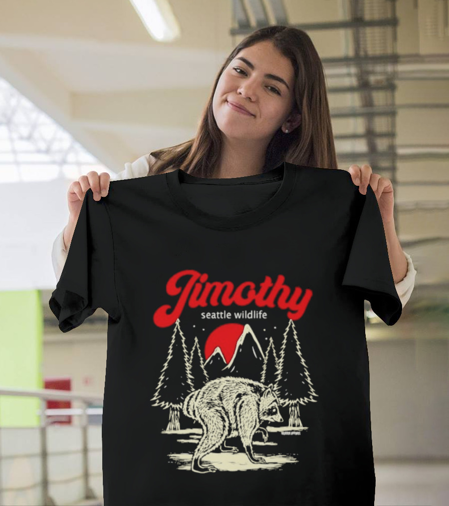 Jimothy Seattle Wildlife Raccoon Forest Moon Scene T-Shirt