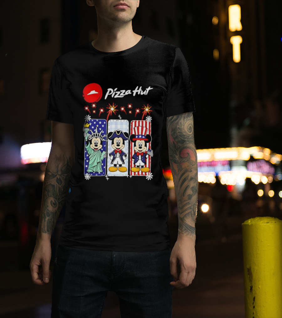 Mickey Mouse Pizza Hut America 250th Anniversary Celebration Statue Of Liberty Uncle Sam Patriotic T-Shirt