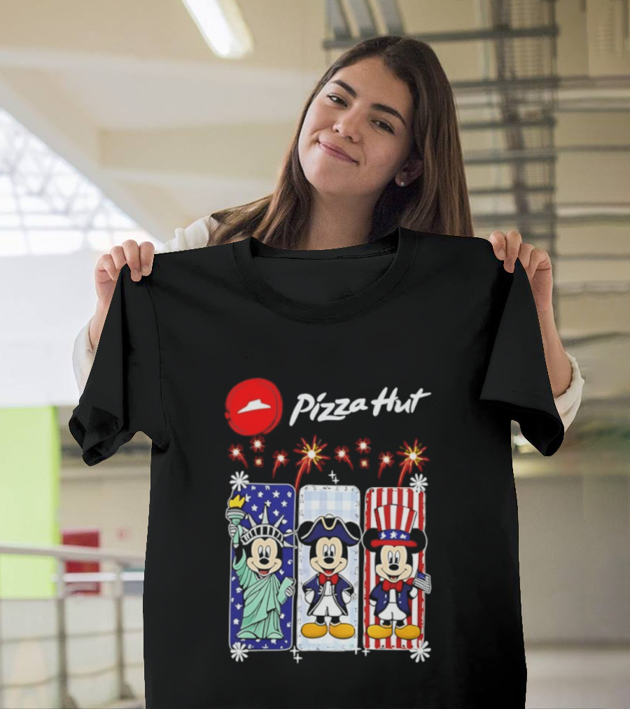 Mickey Mouse Pizza Hut America 250th Anniversary Celebration Statue Of Liberty Uncle Sam Patriotic T-Shirt