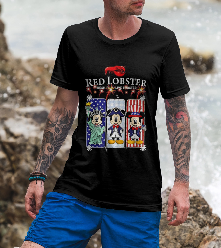 Red Lobster Mickey Mouse America 250th Anniversary Celebration Liberty George Washington Uncle Sam T-Shirt