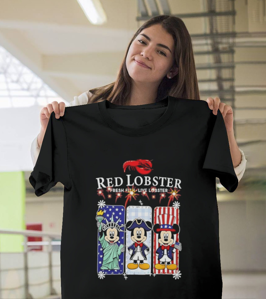 Red Lobster Mickey Mouse America 250th Anniversary Celebration Liberty George Washington Uncle Sam T-Shirt