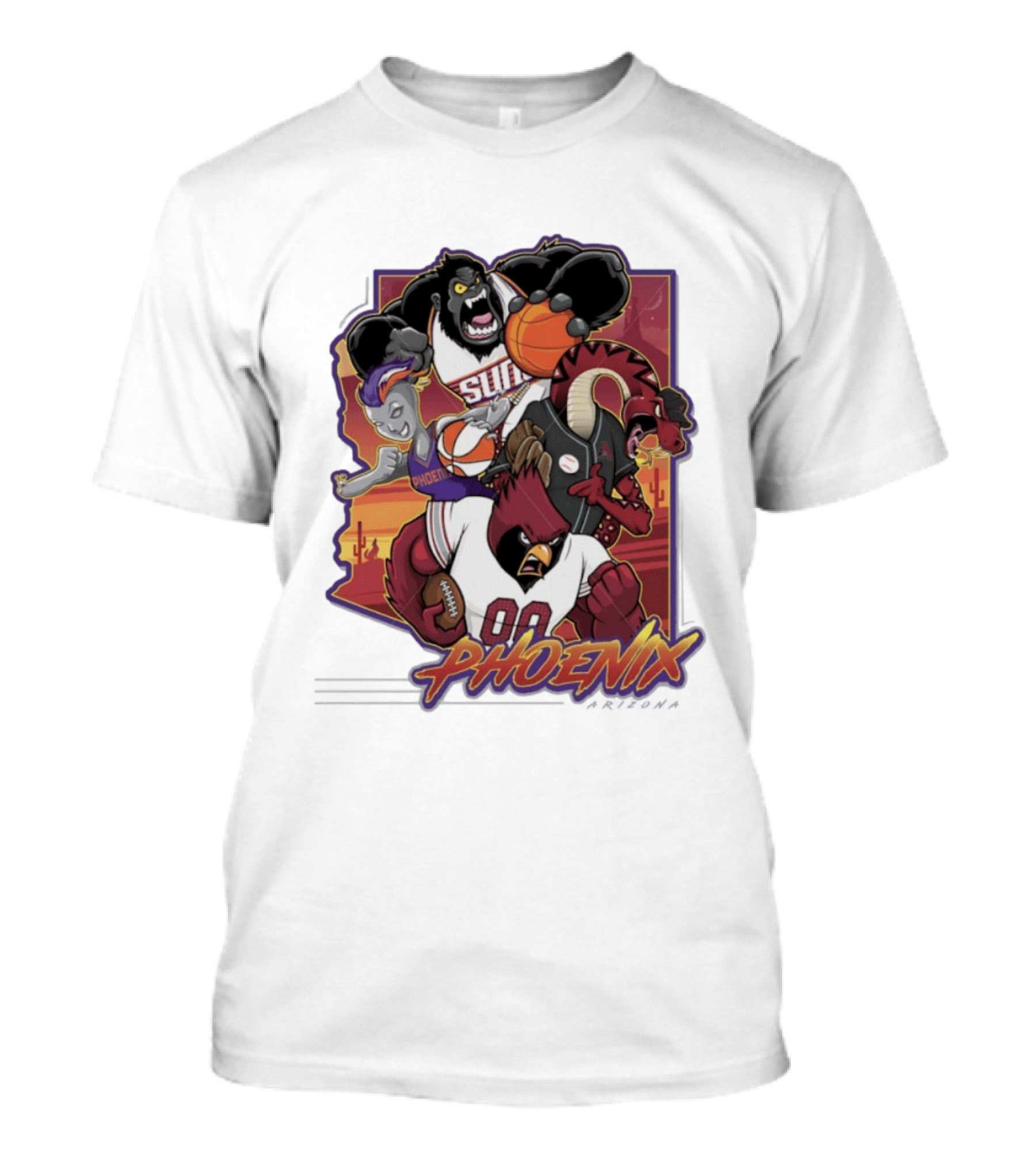 Phoenix Suns Gorilla Coyotes Snake Cardinals Bird Mascots Collage T-Shirt